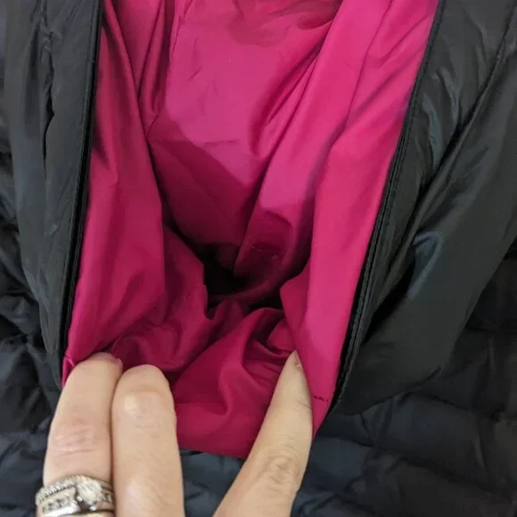 Eddie Bauer Down Long Tunic Length Puffer Parka Coat Black Fushcia Girls L 14-16 - Picture 7 of 16